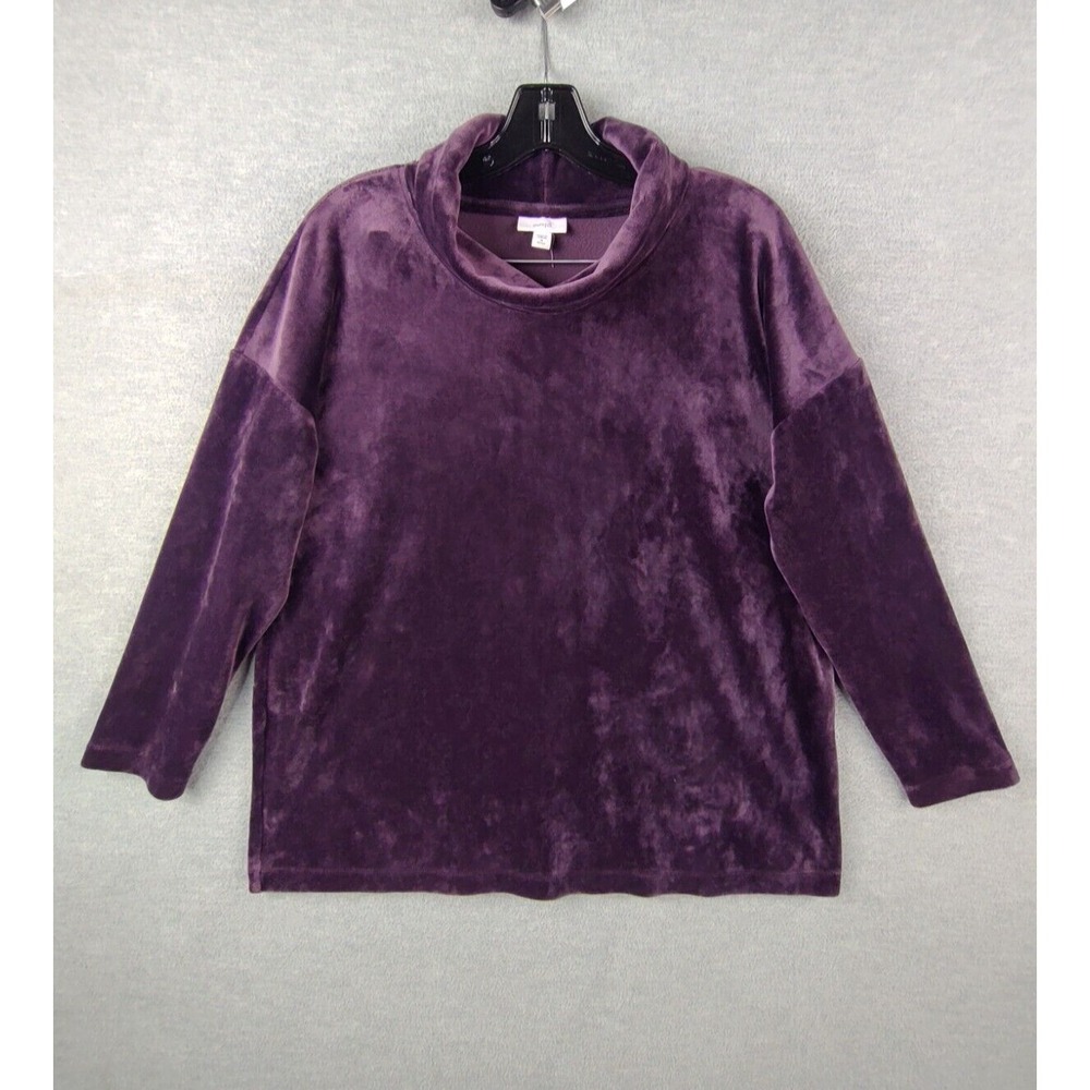 J Jill Womens‎ Shirt MP Purple Velvet Opulent Turtleneck Sweater Retro Cozy